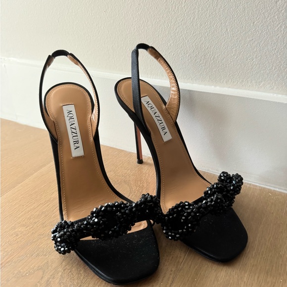 Never Worn- Aquazzura
Women's Black Chain Of Love 105mm Satin Sandals - Picture 4 of 8